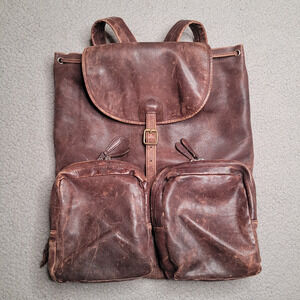 VTG Banana Republic Backpack Brown Leather Travel Safari Bag Knapsack Distressed
